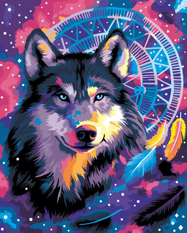 Malen nach Zahlen auf Keilrahmen "Wolf und Traumfänger", 40 x 50 cm