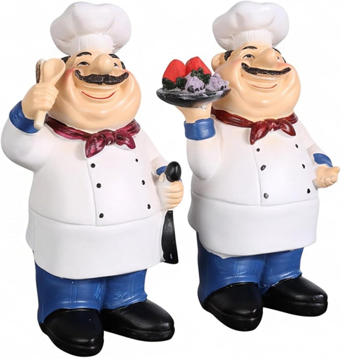 Set van 2 handgeschilderde Chef Keuken Beeldjes - Meerkleurige decoratie voor op het aanrecht