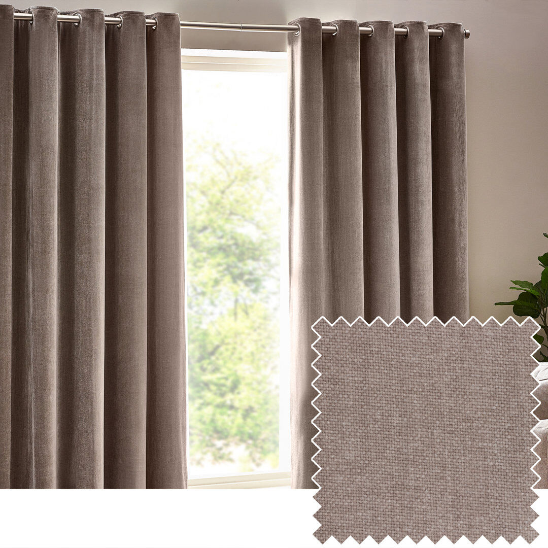 Yard Heavy Chenille Room Darkening Eyelet Curtains Greige 168cm Width x 229cm Drop