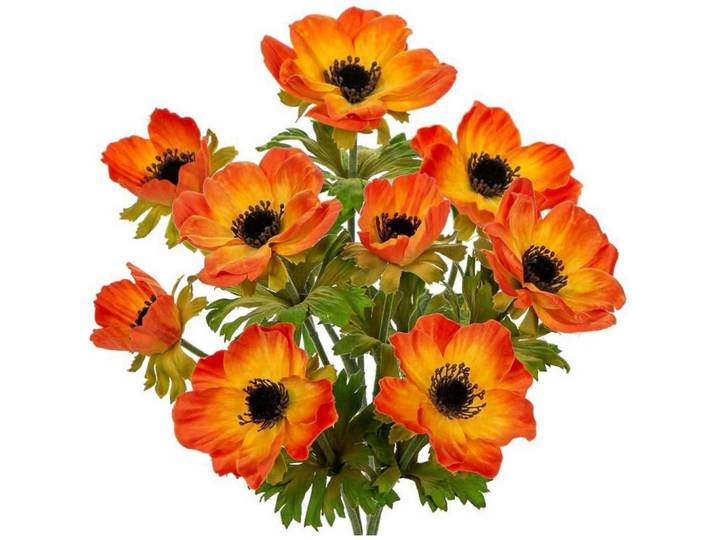 Kunstblumen 3er Set Anemonen Orange 55 cm, Kunststoff, 55 cm, Dekoration, Blumen & Blumentöpfe, Kunstblumen