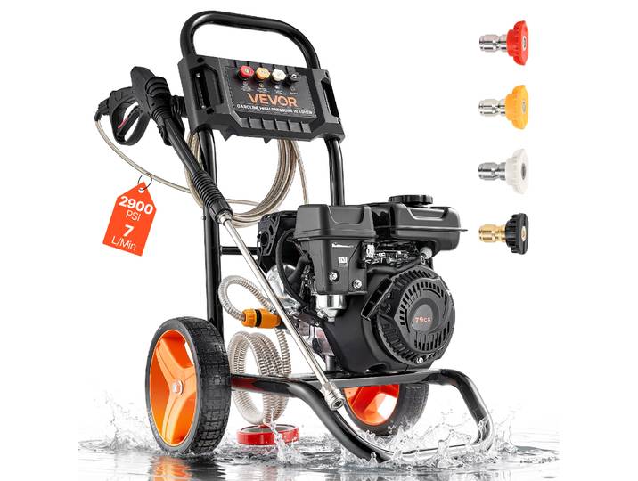Vevor Nettoyeur Haute Pression A Essence 200 Bar Laveuse Haute Pression A Essence Max. 7 L/min Pour Voitures\, Clotures\, Allees\, Maisons\, Terrasses\, Meubles\, Pompe Alu\, Avec Pistolet Et Lance\, 4 Buses
