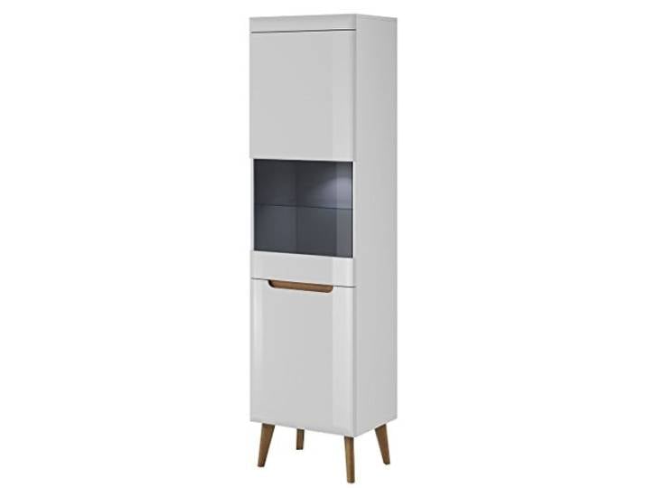 Vitrine NORDI Vitrinenschrank Standvitrine Mit LED Beleuchtung (Weiß/Weiß Hochglanz)