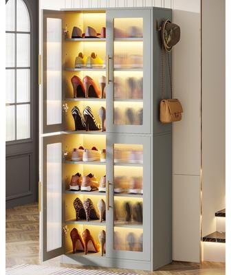 Bluebell Modern Tall Entryway Shoe Storage Cabinet with Acrylic Doors and LED Light - 8-Tier