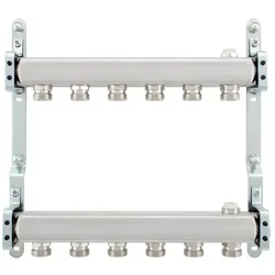 Heizkreisverteiler für Heizkörper, Edelstahl, 3/4''EK und Entlüftungsventil, ohne Anschlussset (Ausführung: 6-fach)