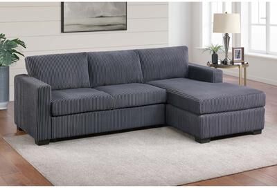 Esofastore Contemporary Style 2pc Sectional Sofa Dark Gray Finish Squared Arms Plastic Legs
