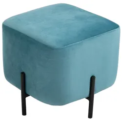 MODFU Fußhocker Polyester in Türkis mit Stahlbeinen, Samtoptik, 44,5x44,5x41,5 cm