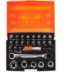 Bahco, Steckschlüssel + Stecknuss, Bit-Steckschlüssel-Satz mit 1/4" Bit-Knarre und Adapter für Schlitz/Phillips/Pozidriv/TORX/Sechsk