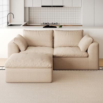 Loedds 78.8-inch L-Shaped Modular Sofa with Single Chaise Lounge, Deep Seats and Removable Covers in Khaki