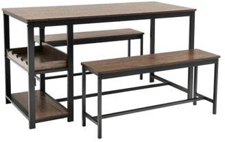 Costway 3 Pieces Dining Table Set for 4 with Wine Rack-Brown