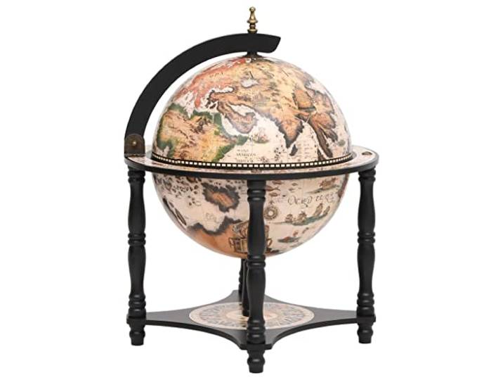 vidaXL Globusbar Minibar Weltkugel Hausbar Cocktailbar Dekobar Tischbar Weinregal Weinständer Flaschenregal Schwarz Massivholz Eukalyptus