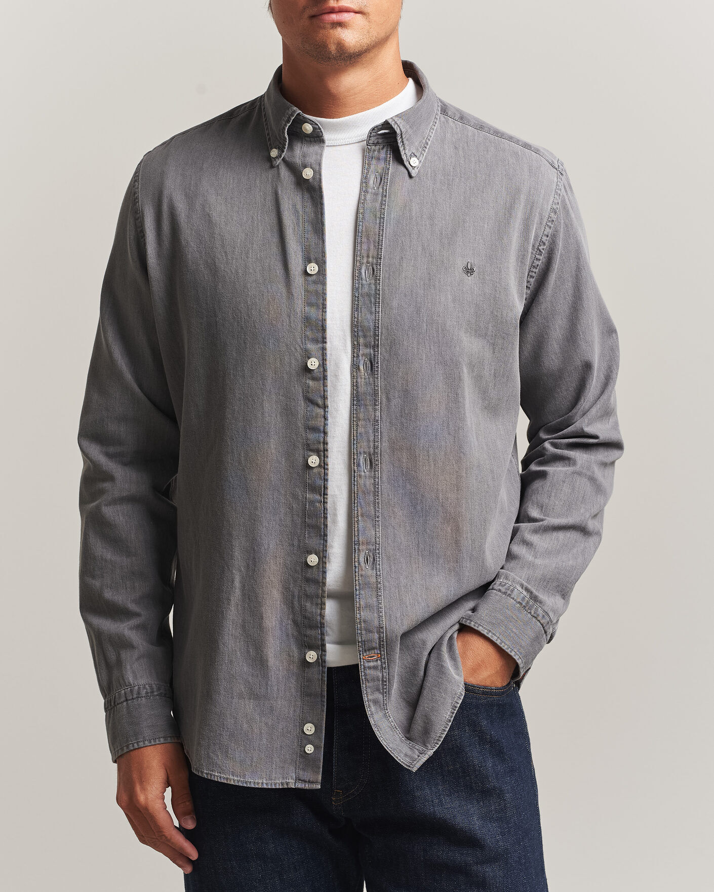 Morris Light Denim Shirt Grey men M Grå