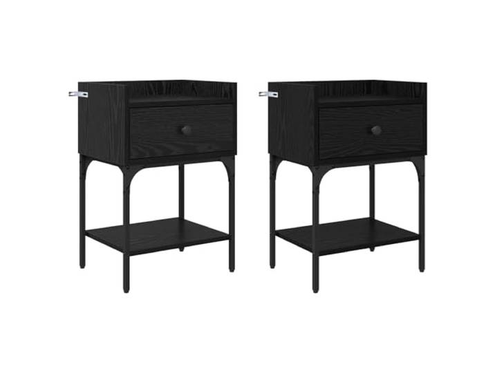 fsahslih Nachttisch 2er Set Schwarz Eichen-Optik 40x29x60 cm Kompakter Beistelltisch im 2er Set für Schlafzimmer mit Holzwerkstoff in Eichen-Optik, Schublade und stabilen Stahlbeinen.