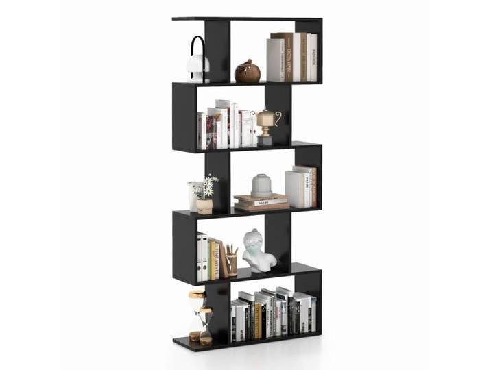 Bibliothèque - HELLOSHOP26 - 5 niveaux - Noir - Bois d'ingénierie - Design géométrique