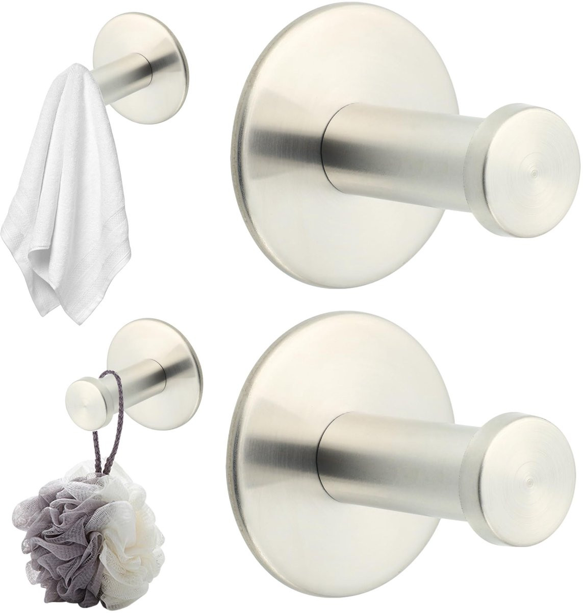 Dailygoods Mooche Wandhaken Set van 4 - Geborsteld RVS SUS304 - Heavy Duty Kapstok Haken