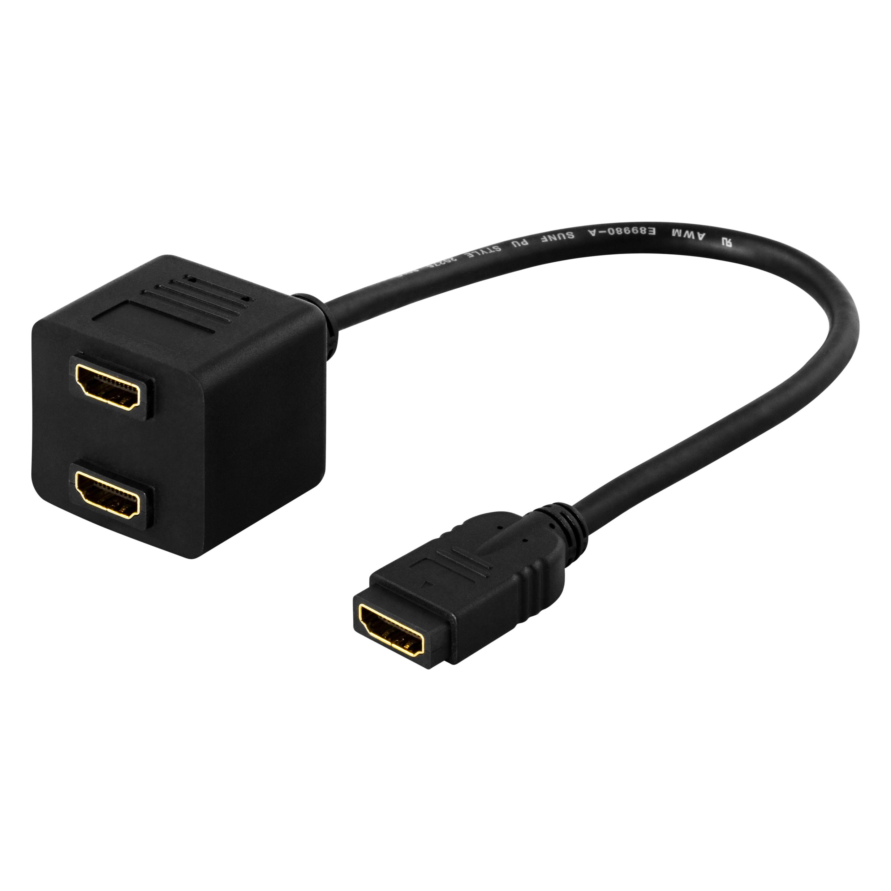 Deltaco HDMI-adapter, 1xHDMI ho till 2xHDMI ho, 19-pin (HDMI) (HDMI-13)
