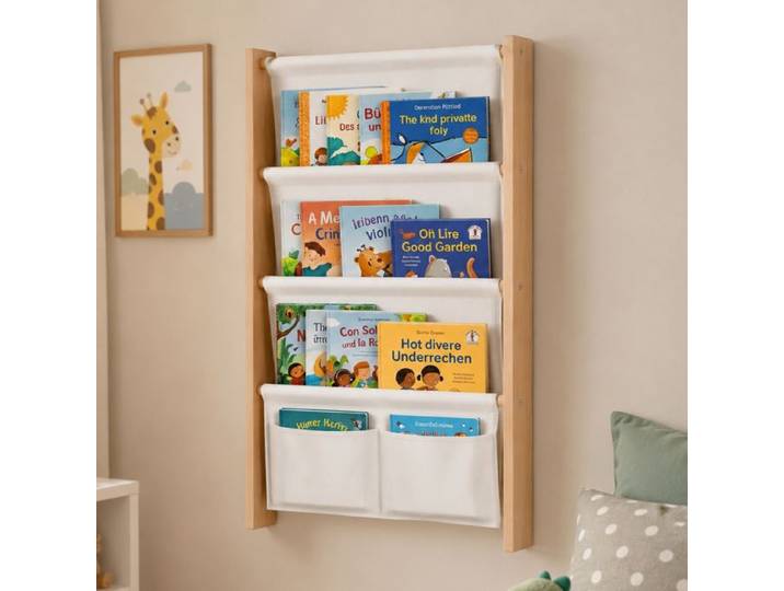 Relaxdays Bücherregal Kinder mit Stofftaschen Wand