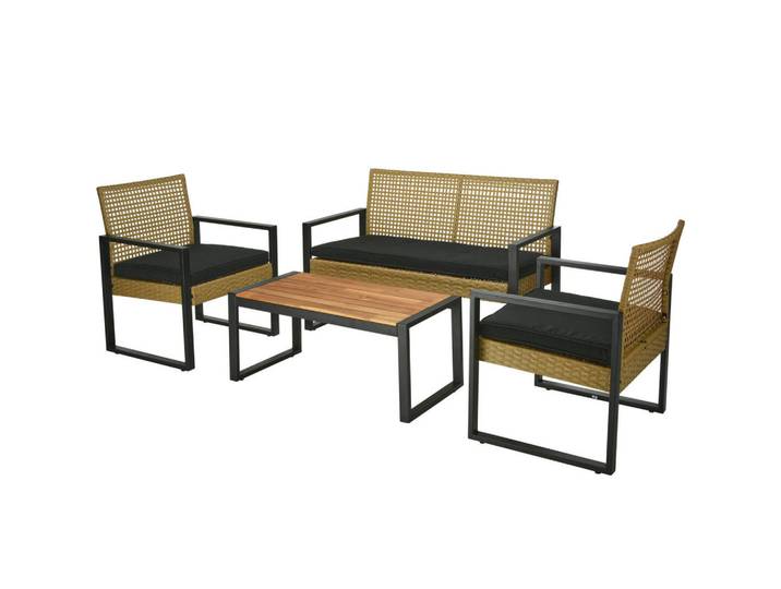 Gartenmöbelset Geflecht, Schwarz, Metall, Gartenmöbel, Gartengarnituren, Gartenmöbel-Sets