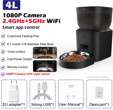 Inspire Picks Furpipi Smart Automatic Pet Feeder With 1080P HD Camera & App Control 4l 5g Hd Bowl X1 B food grade Abs