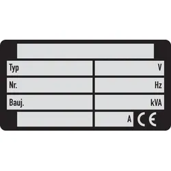 Typenschild, 9 Freifelder, mit CE-Kennzeichen - Bund = 25 Stk - 75x40x0.5 mm Alu blank