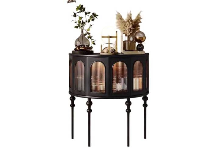 LEUBDIBR Schmale halbmondförmige Konsole Tisch aus Massivgummiholz Massivgummiholz, Zapfenverbindung, platzsparendes Halbmonddesign, französisch Flurkonsole Tisch(Black)