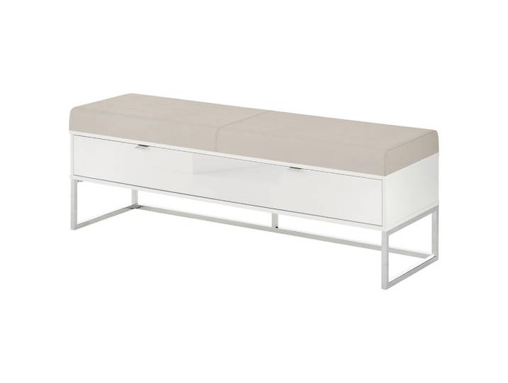 Dieter Knoll Bettbank, Grau, Weiß, Glas, 2-Sitzer, 141x50x43 cm, in verschiedenen Holz-Dekoren erhältlich, abwischbar, Stoff-/Lederauswahl, Wohnzimmer, Hocker, Sitzhocker
