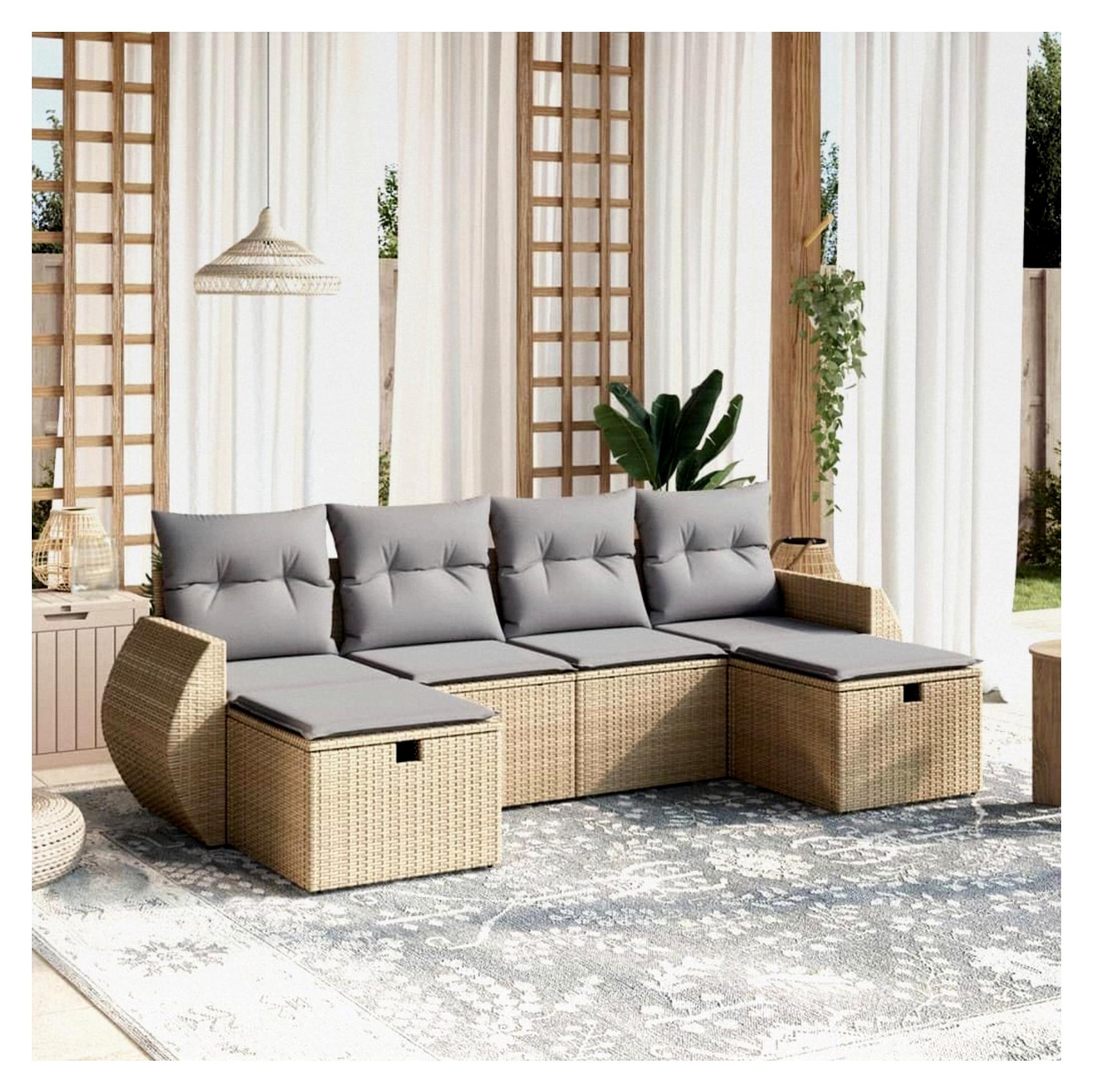 Gartenlounge für den Balkon mit Stauraum, Rattan Sofa, Outdoor Sitzecke, Balkon Couch, Loungemöbel, Ecksofa, Gartensofa, Balkonmöbel, Gartenmöbel
