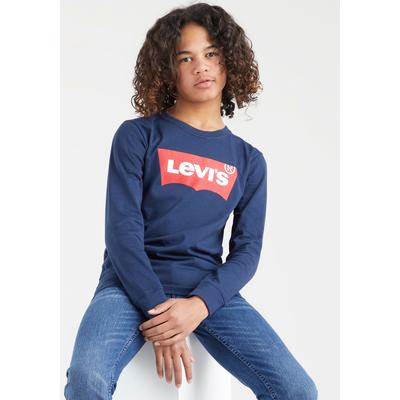 Langarmshirt LEVI'S KIDS "L/S BATWING TEE", Jungen, Gr. 12/152, blau (blaus), Jersey, Obermaterial: 100% Baumwolle, bedruckt, Basic schmal hüftlang, Rundhals, Bündchen, Shirts Langarmshirt, mit Logo Print for BOYS