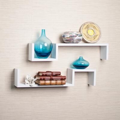 Danya B Laminated Espresso 'S' Wall Mount Shelves (Set of 2)