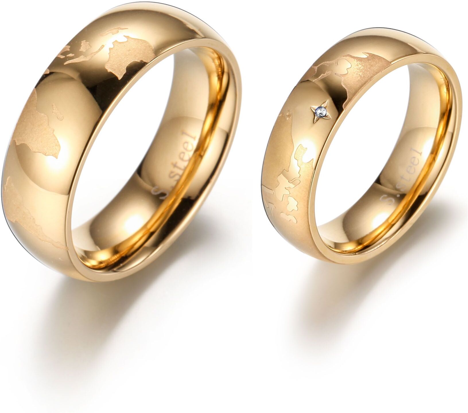 Partnerring FIRETTI "Schmuck Geschenk "LIEBE" Earth" Gr. 64, gold (gelbgoldfarben), Fingerringe, Damen, 64, ohne Zirkonia, Edelstahl, 7mm, Partnerring, mit oder ohne Zirkonia (synth.) gelbgoldfarben 64, ohne Zirkonia, Edelstahl, 7mm