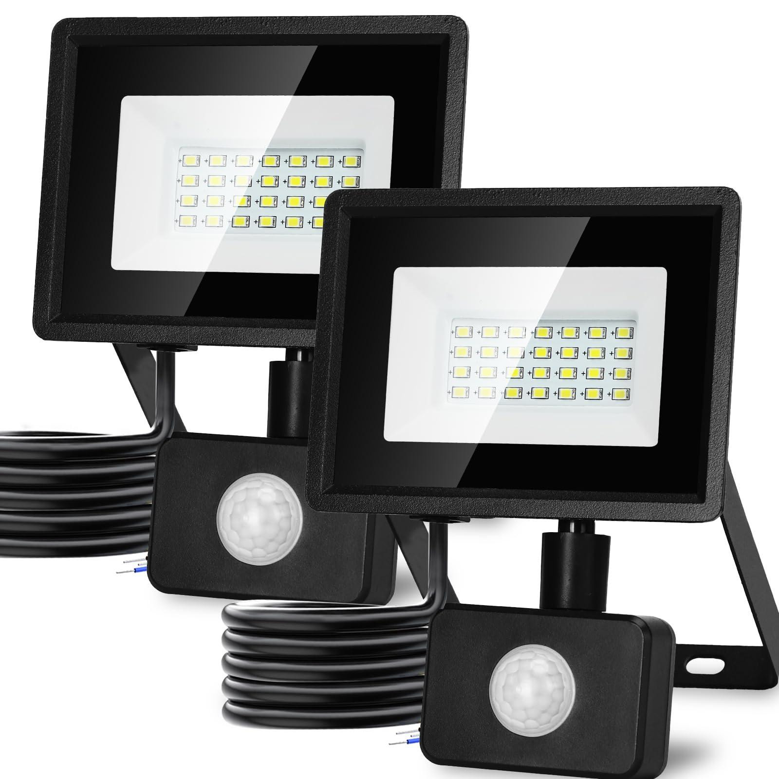 Aigostar LED-schijnwerper voor buiten met bewegingssensor, 2 stuks – Koel wit 6500K, 20W