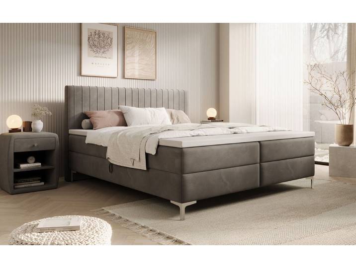 Boxspringbett Leona Samt mit Stauraum - Braun - 160x200 - inkl. Topper - Luxusbetten24