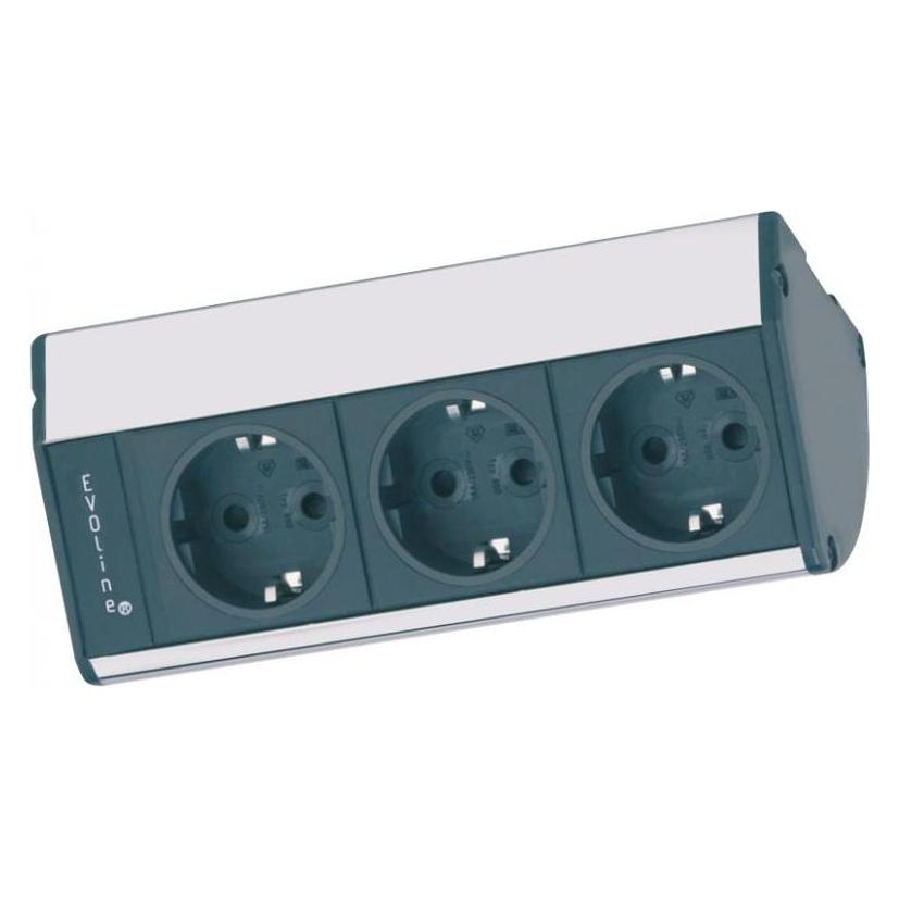 Schulte Elektrotechnik Steckdosenelement EVOLINE DOCK CUISINE 3f Steckdose, silber, 2,5m (3x, 2.50 m) (417510)