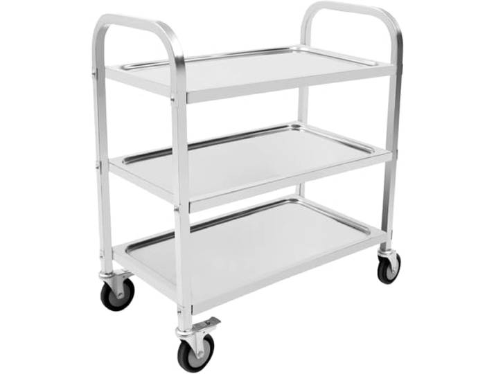 Royyalpa Edelstahl Servierwagen, Rollenwagen mit 3 Böden & Rollen, Küchenwagen für Restaurant Hotel Schul Küche (75 * 40 * 83.5 cm)