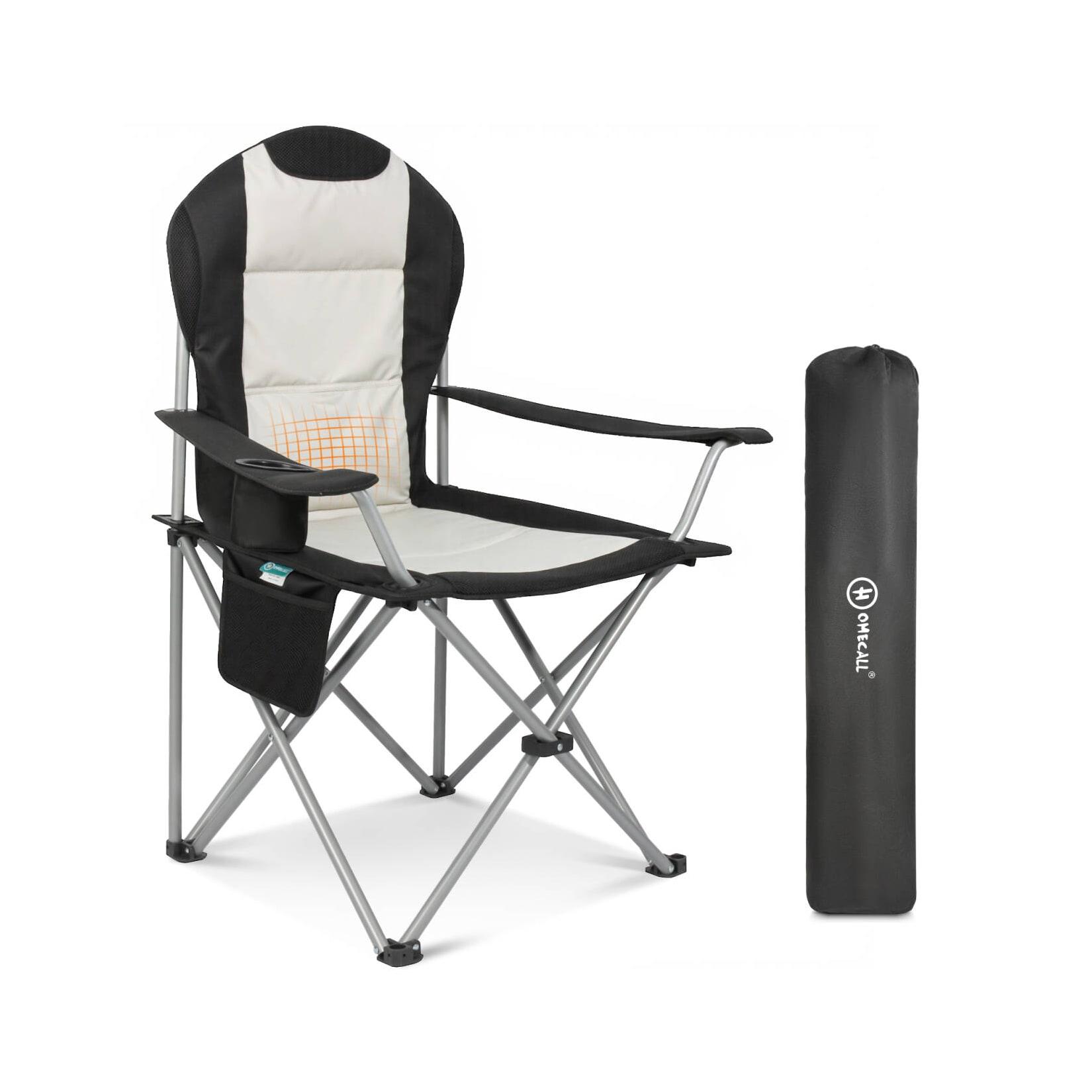 HOMECALL Klappbar Campingstuhl, Hochlehner Angelstuhl, mit Getränkehalter, weiß/schwarz