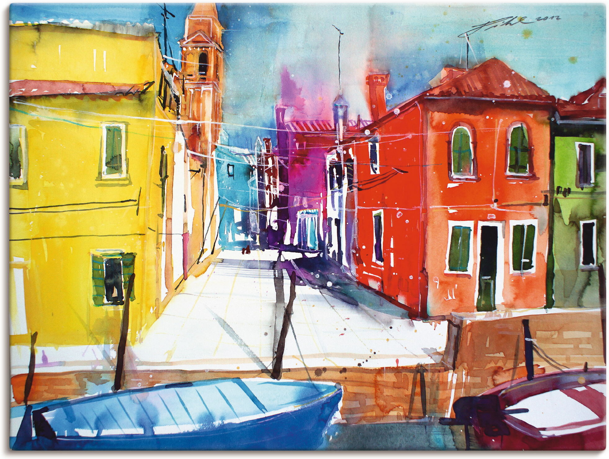 Leinwandbild ARTLAND "Venedig, Burano, Fondamenta del Pizzo", blau (farbe bild(er): blau), B:40cm H:30cm, Bilder, Leinwandbild, auf Holzrahmen gespannt farbe bild(er): blau B/H/T: 40cm x 30cm, Leinwandbild Italien Querformat, 1 Stk.