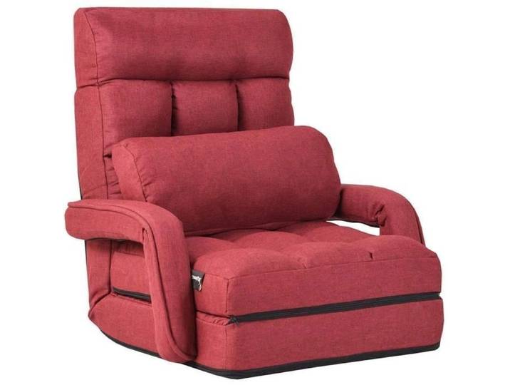 Chauffeuse Convertible 1 Place COSTWAY - Rouge -avec Oreiller 5 Positions Disponibles pour Salon Bureau Chambre