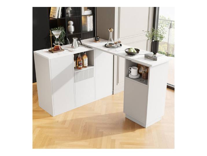 STILVORA Bartisch mit Marmor-Arbeitsplatte,Küchentisch Kücheninsel drehbar mit Stauraum