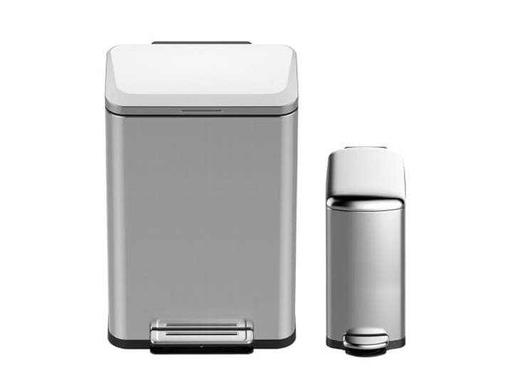 IDEALHOUSE 50L & 8L Edelstahl-Mülleimer-Set Mit Fußpedal Soft-Close-Deckel, Anti-Fingerprint & herausnehmbarem Innenbehälter – für Küche & Bad