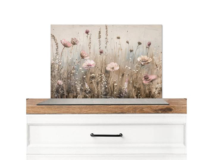 MuchoWow Spritzschutz Küche Blumen - Beige - Trockenblumen 70x50 cm, Metall, Rechteckig, 70x0.3x50 cm, rostfrei, Küchenzubehör, Küchenhelfer, Küchenutensilien