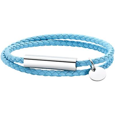 Armband "Schmuck Geschenk Armband Mikrofaserleder/Edelstahl", bunt (edelstahlfarben, hellblau), ANISTON JEWELRY & WATCHES, Armbänder, Damen, 19cm, Edelstahl Lederfaserstoff, Edelstahl, Lederfaserstoff, Armband