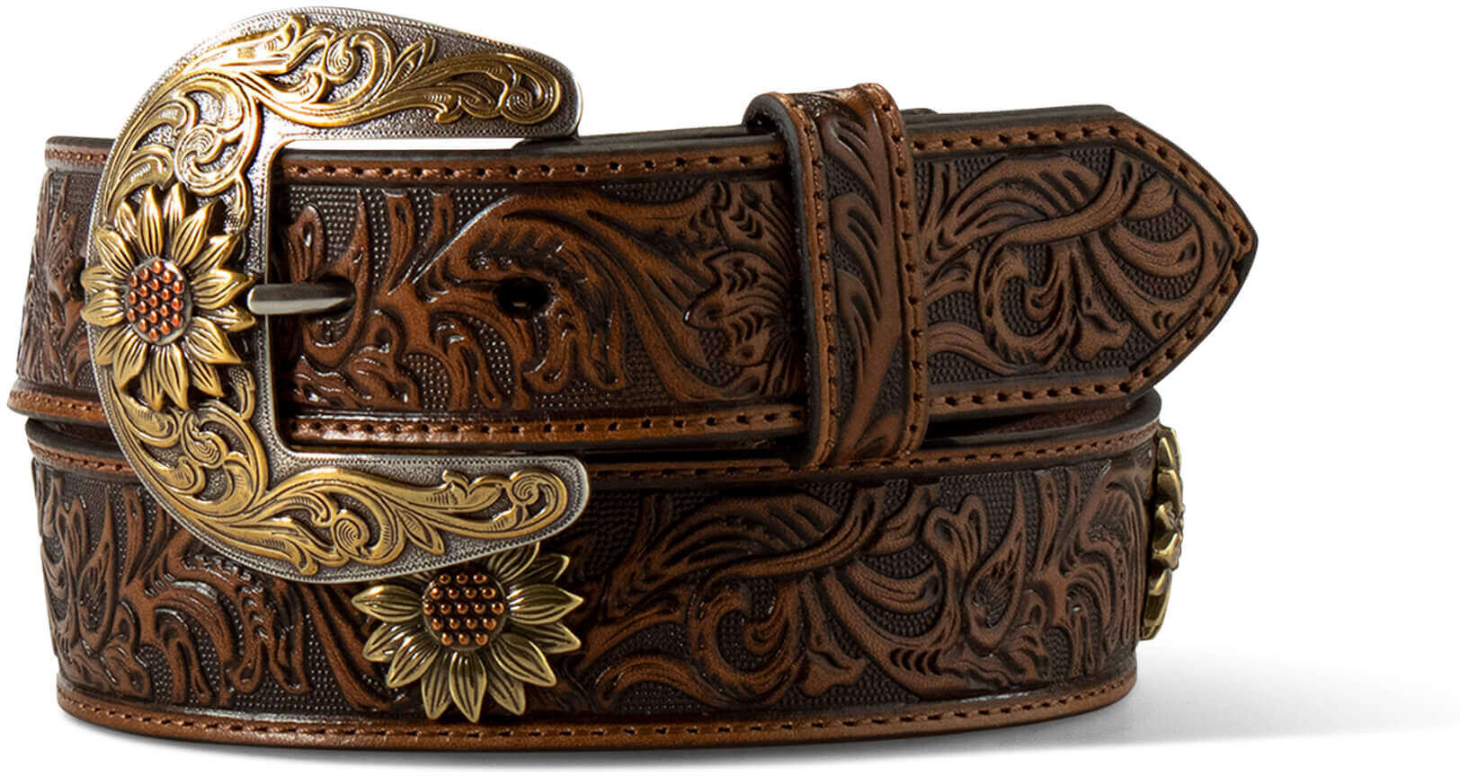 Women's Sunflower Medallion Belt in Tan Leather, Size: Medium by Ariat