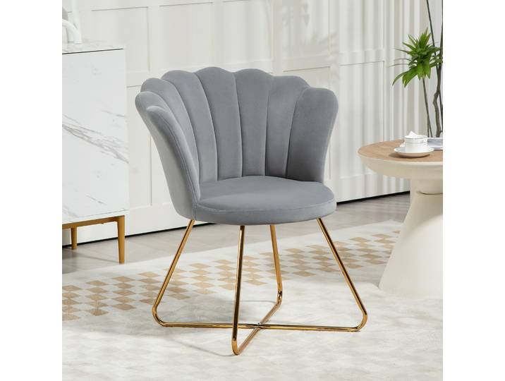 HOMCOM Fauteuil Coquillage Velours Gris Pieds Acier 69x64x80cm
