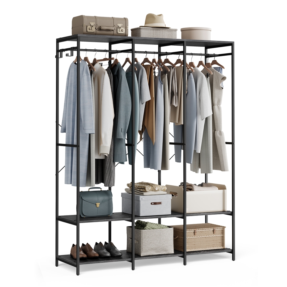 SONGMICS Kleiderschrank offen abnehmbare Haken ebenholzschwarz RGR005B56