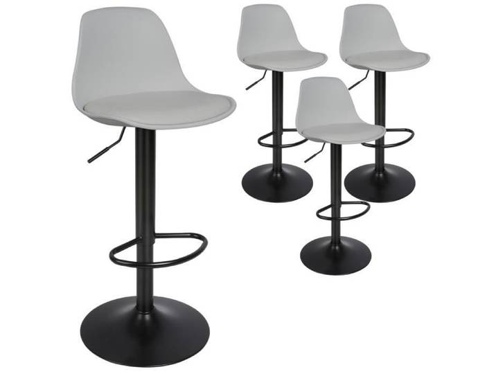 Tabouret de bar simples en PU réglables en hauteur gris - HOMEWELL - Lot de 4 - Contemporain - Design - Métal