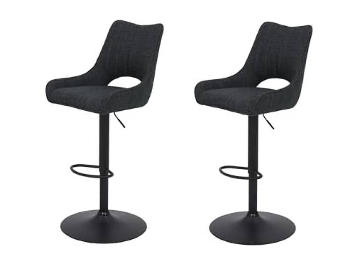 Hela Tische, 2er Set Barhocker Bistrohocker Rockport, Webstoff Anthrazit, Polster-Lehne, 360° drehbar, höhenverstellbar mit Lift