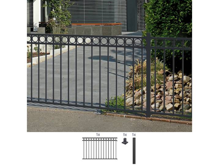 Metallzaun ALBERTS Anbauset Circle , schwarz, H:100cm, Aluminium, Zaunelemente, Metallzaun, Höhe: 100 und 120 cm, Breite: 200 cm, zum Aufschrauben