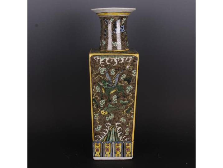 Qing Kangxi Famille Rose Lion licorne motif rond terre Vase Antique porcelaine maison chinois Antique ornements