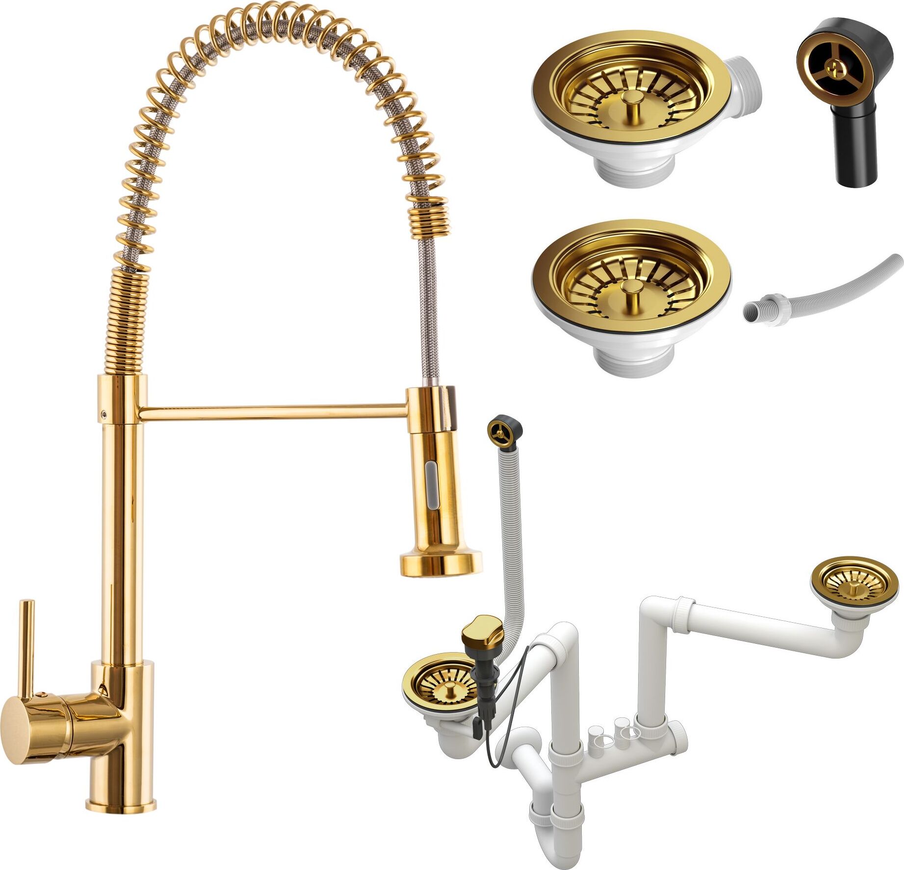 Granitan - Küchenarmatur - Spültischarmatur - Gold - mit Siphon Gold - Wasserhahn Küche - SPIRAL GOLD