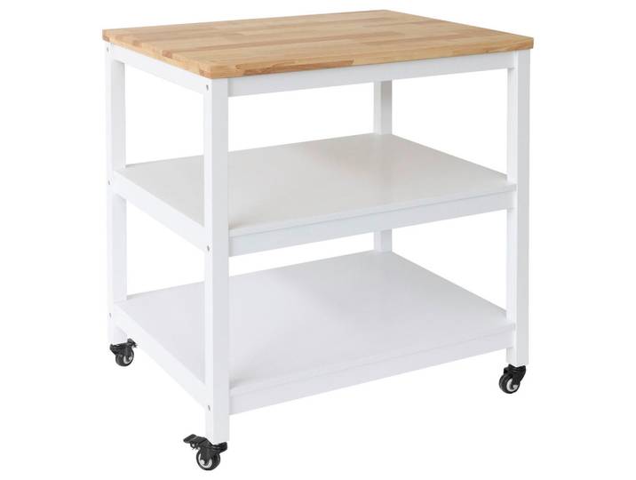 Mid.you Servierwagen, Weiss, Holz, Holzwerkstoff, Kautschukholz, vollmassiv, rechteckig, Rollen, 79x90x60 cm, einfacher Aufbau, Esszimmer, Barmöbel, Barwagen
