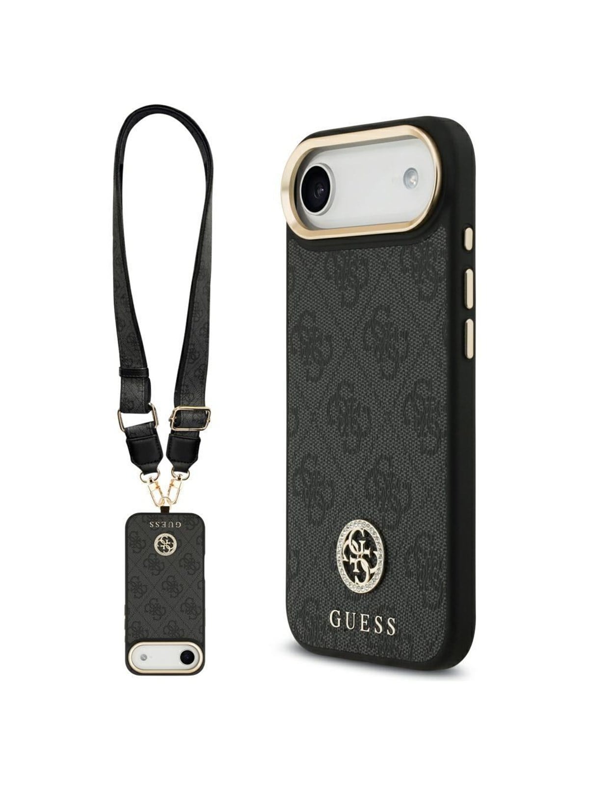 GUESS 4G Strass Logo & Big Strap Metal Buttons MagSafe Case for iPhone Air - Black